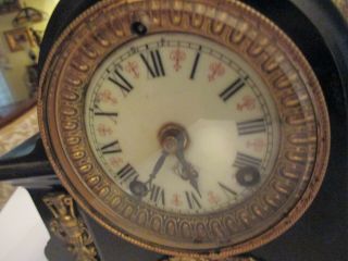Antique Ansonia cast iron mechanical gold plate black chime mantle clock VALUE 5
