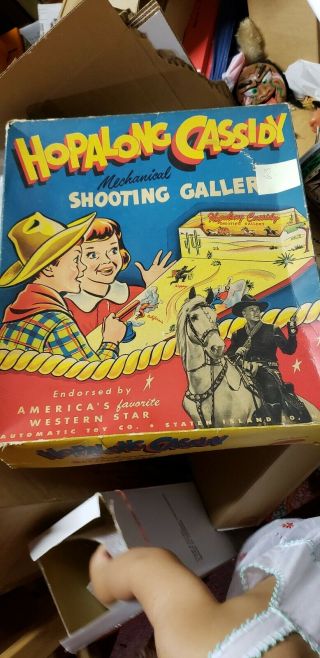 Hopalong Cassidy Tin Lithographed Wind Up Toy Shooting Gallery - Boxed - Rlhc