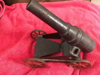 10” 1920 Antique Conestoga Cast Iron Toy Real Firing Canon 4 Wheeled