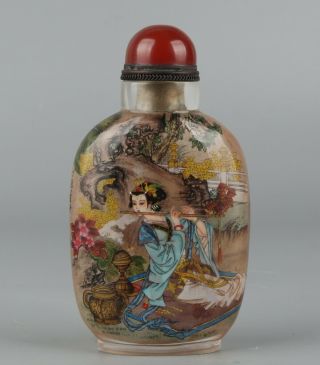 Chinese Exquisite Handmade Ancient Beauty Pattern Glass Snuff Bottle