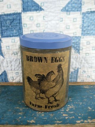 Antique Pantry Tin Worn Blue Paint Brown Eggs