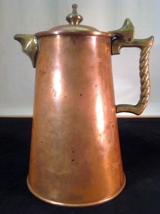Vintage Hand Made In Hampton Va.  Solid Copper & Brass Accents Pitcher W/patina