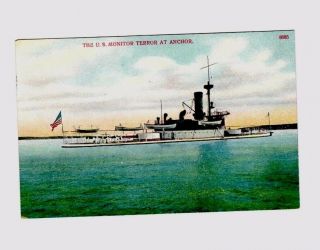 Inv 278 Vintage U.  S.  Monitor Terror At Anchor Ship Postcard
