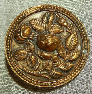 Large Antique 3 - D Brass Picture Button Roses Flowers 322 - A