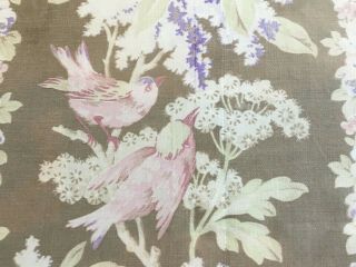 Vintage French Textile Floral Birds Roses Faded Remnant Pinks Brown