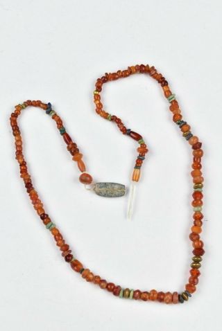 19th Century Middle Eastern Necklace With Carved Lapis Carnelian Turquoise Beads