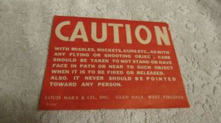 Vintage Marx 3681 Fort Apache Playset Caution Statement Sheet P - 1500