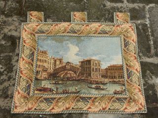 Vintage French Sea Port Scene Tapestry 63x53cm (a789)