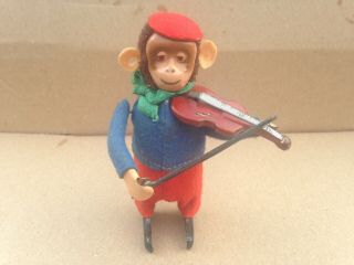 Vintage Schuco Wind Up Tin Toy Monkey Violin No Key Germany
