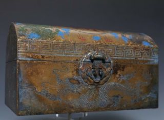Spectacular Old Rare Chinese Hand Carved Dragon Bronze Box Min Guo Us331