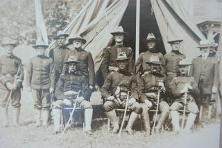 Antique Spanish American War Armed Soldier & Camp Uniform Tent Old Cabinet Photo