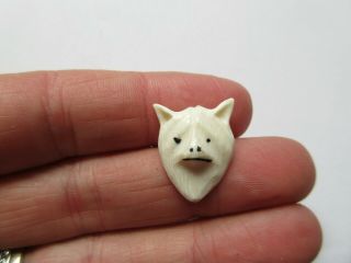 RARE Antique Vtg Hand Carved Alaskan Eskimo BUTTON Wolf Dog Head w/ Bk Mk 3