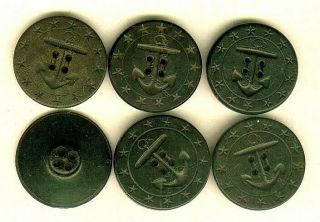 Set Of 6 Us Navy Hard Rubber Pea Coat With Ring Of Stars Uniform Buttons