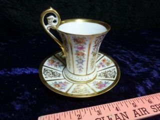 Antique Ambrosius Lamm Dresden Porcelain Cabinet Cup Saucer Hand Painted Ornate