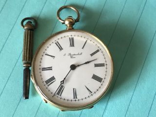 18k Gold,  Key Wind Pocket Watch G.  Bartoschek Wien,  Case 18878,  1 3/8 " Round