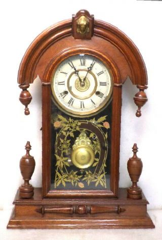 Terrific Special American Huge Teardrop Walnut Parlor Clock With Pendulum - - 1879