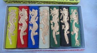 Asia Old 7colours Carved Dragon Chinese Solid Calligraphy Painting Ink Stick B02