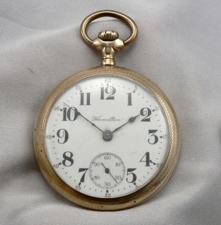 C1918 Vintage Hamilton Gold Filled Open Face Pocket Watch Size 18s 17j Jewels