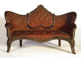 1800s Scarce Antique J.  & E.  Stevens Cast Iron Dollhouse Toy Sofa Settee Couch