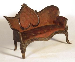 1800s Scarce Antique J.  & E.  STEVENS Cast Iron DOLLHOUSE TOY SOFA SETTEE COUCH 2