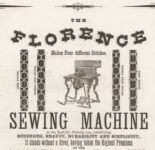 - Rare Florence Antique Sewing Machine Sales Advert 1860s - Music Related