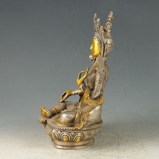 Chinese Antique Tibet Silver Gilt Carved Figure Of Buddha Statue 2