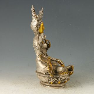 Chinese Antique Tibet Silver Gilt Carved Figure Of Buddha Statue 4