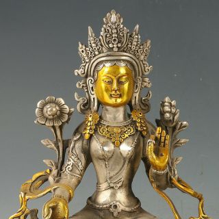Chinese Antique Tibet Silver Gilt Carved Figure Of Buddha Statue 5