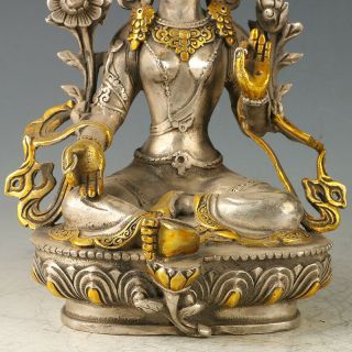 Chinese Antique Tibet Silver Gilt Carved Figure Of Buddha Statue 6