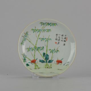 Antique 19c Chinese Porcelain Bamboo Plate Sacred Funghus Calligrapy Mar.