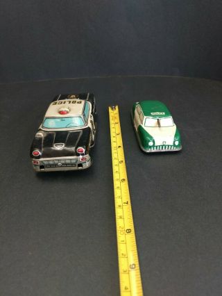6 Vintage Litho Tin Toy Cars - Police Dept.  / Highway Patrol Cars 5