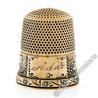 Collectible Antique 14k Rosy Yellow Gold Detailed Engraved Leaf Sewing Thimble