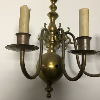 Antique pair mid century brass electric wall sconces 3 socket 4