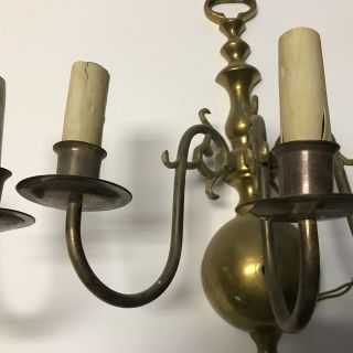 Antique pair mid century brass electric wall sconces 3 socket 6