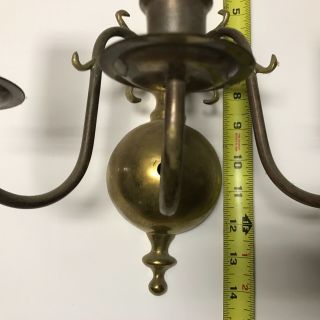 Antique pair mid century brass electric wall sconces 3 socket 7