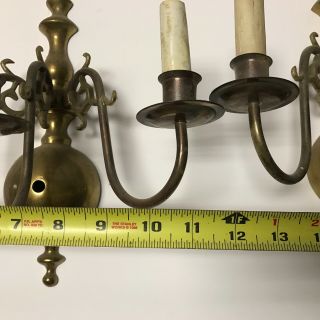 Antique pair mid century brass electric wall sconces 3 socket 8