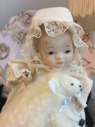 Sweet Antique German Porcelain Bisque Baby “Little Bo Peep” and her Pet Sheep. 2
