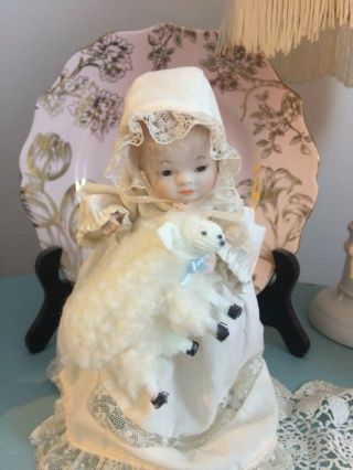 Sweet Antique German Porcelain Bisque Baby “Little Bo Peep” and her Pet Sheep. 7