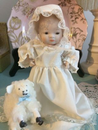 Sweet Antique German Porcelain Bisque Baby “Little Bo Peep” and her Pet Sheep. 8