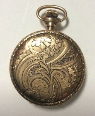 Ladies 14k Yellow Gold Waltham Antique Pendant Watch Engraved Hunter Case