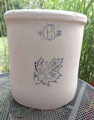 Vintage Antique Western Stoneware Co 6 Gallon Maple Leaf Crock Monmouth Il