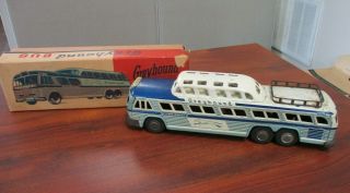 Vintage Stone Made In Japan Tin Litho Friction Greyhoud Bus Scenicruiser & Box