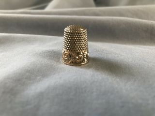 Antique Waite Thresher Sterling Silver Sewing Thimble With Gold Overlay Border