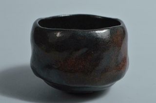 T3647: Japanese Old Raku - Ware Black Glaze Tea Bowl Green Tea Tool Tea Ceremony