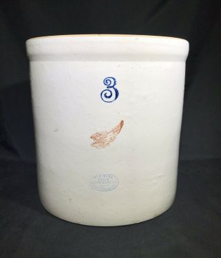 Antique Red Wing 3 Gallon Stoneware Crock - Small Wing