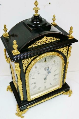 Antique English Ebonised & Bronze Triple Fusee Musical 4 & 8 Bell Bracket Clock 3