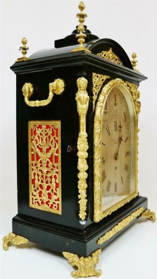 Antique English Ebonised & Bronze Triple Fusee Musical 4 & 8 Bell Bracket Clock 4