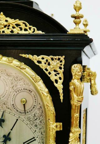 Antique English Ebonised & Bronze Triple Fusee Musical 4 & 8 Bell Bracket Clock 6