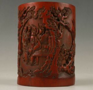 Vintage Chinese Bamboo Brush Pot Old Hand Carved Poet Crafts Home Decor Gift M