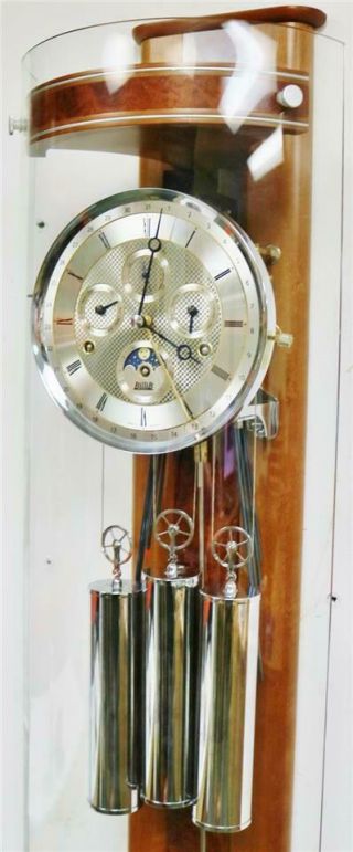 Vintage Huge 5ft Walnut & Glass Kieninger 3 Weight Regulator Musical Wall Clock 2